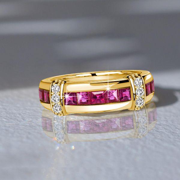 Invisible Set Asscher Cut Ruby Wedding Band - 18K Gold Plated Sterling Silver