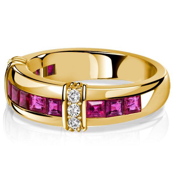 Invisible Set Asscher Cut Ruby Wedding Band - 18K Gold Plated Sterling Silver