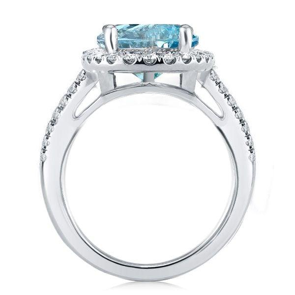Oval Cut Aquamarine Engagement Ring in Rhodium Plated 925 Sterling Silver