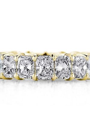 Golden Radiant Eternity Band: 18K Gold Plated Sterling Silver Wedding Ring with White Sapphires (5.95 CT. TW.)