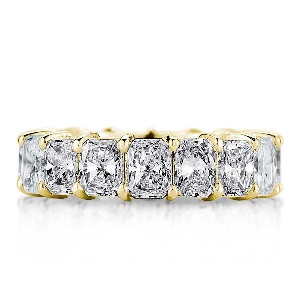 Golden Radiant Eternity Band: 18K Gold Plated Sterling Silver Wedding Ring with White Sapphires (5.95 CT. TW.)