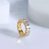 Golden Radiant Eternity Band: 18K Gold Plated Sterling Silver Wedding Ring with White Sapphires (5.95 CT. TW.)