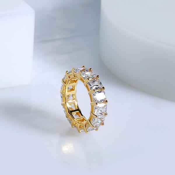 Golden Radiant Eternity Band: 18K Gold Plated Sterling Silver Wedding Ring with White Sapphires (5.95 CT. TW.)