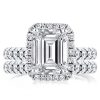 Classic Emerald Cut & Round Halo Bridal Set in Sterling Silver with 3.00 CTW