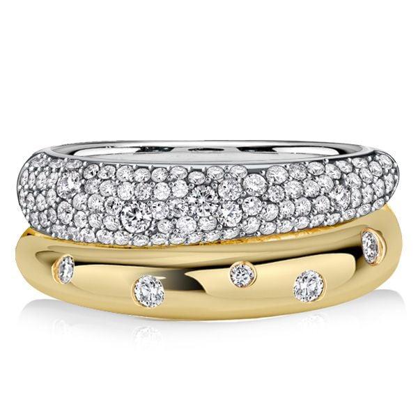 Unique Double Band White Sapphire Anniversary Ring in Sterling Silver