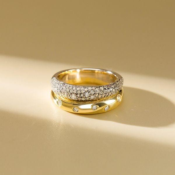 Unique Double Band White Sapphire Anniversary Ring in Sterling Silver