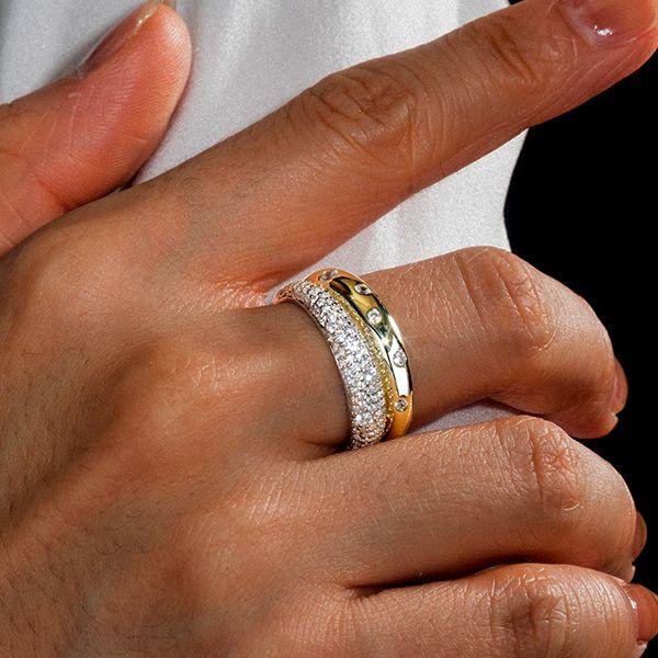 Unique Double Band White Sapphire Anniversary Ring in Sterling Silver