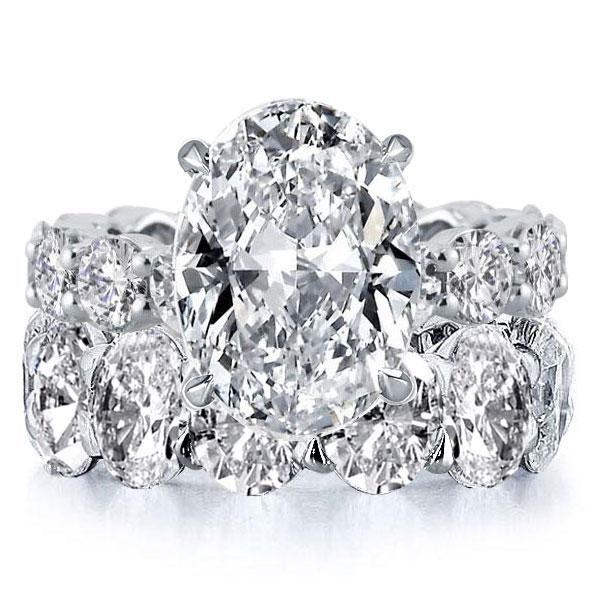 Oval Created White Sapphire Eternity Bridal Set - 925 Sterling Silver