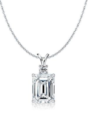 Emerald Cut White Sapphire Pendant Necklace - Sterling Silver