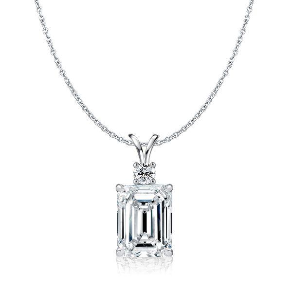 Emerald Cut White Sapphire Pendant Necklace - Sterling Silver