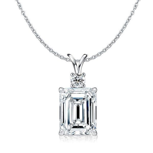 Emerald Cut White Sapphire Pendant Necklace - Sterling Silver