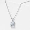 Emerald Cut White Sapphire Pendant Necklace - Sterling Silver