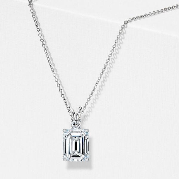 Emerald Cut White Sapphire Pendant Necklace - Sterling Silver