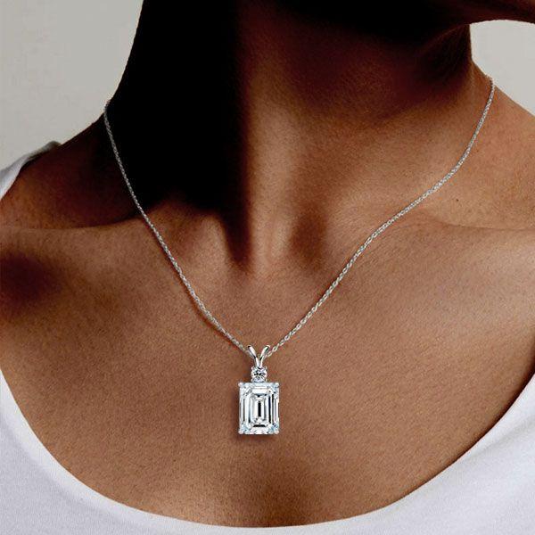 Emerald Cut White Sapphire Pendant Necklace - Sterling Silver