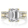 Golden Emerald Three Stone Wedding Ring Set - 18K Gold Plated Sterling Silver