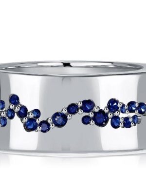 Blue Sapphire Eternity Wedding Band - Sterling Silver, Wide Flush Setting
