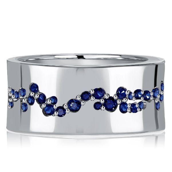 Blue Sapphire Eternity Wedding Band - Sterling Silver, Wide Flush Setting