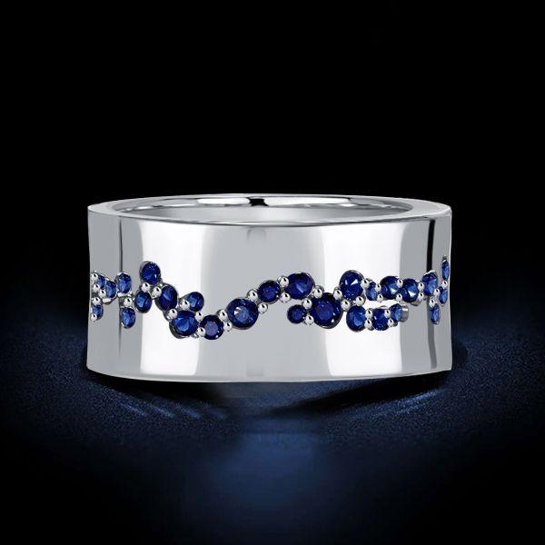 Blue Sapphire Eternity Wedding Band - Sterling Silver, Wide Flush Setting