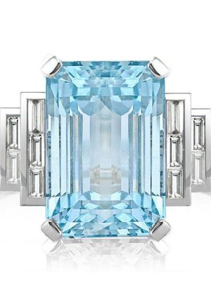 Emerald Cut Aquamarine Engagement Ring - Split Shank 925 Sterling Silver
