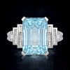 Emerald Cut Aquamarine Engagement Ring - Split Shank 925 Sterling Silver