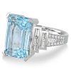 Emerald Cut Aquamarine Engagement Ring - Split Shank 925 Sterling Silver