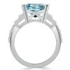 Emerald Cut Aquamarine Engagement Ring - Split Shank 925 Sterling Silver