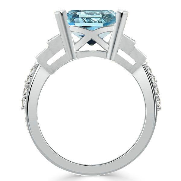 Emerald Cut Aquamarine Engagement Ring - Split Shank 925 Sterling Silver