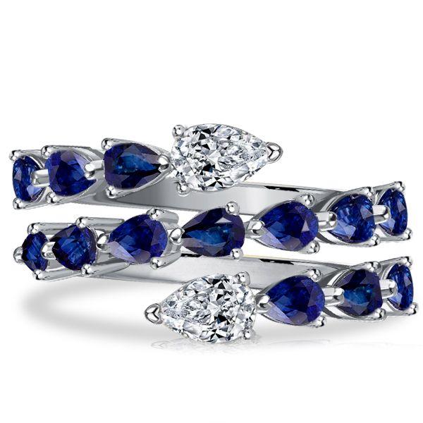 Pear Shaped Sterling Silver Twist Wedding Ring - 3.73 CTW