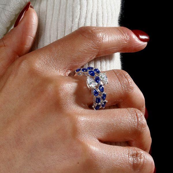 Pear Shaped Sterling Silver Twist Wedding Ring - 3.73 CTW