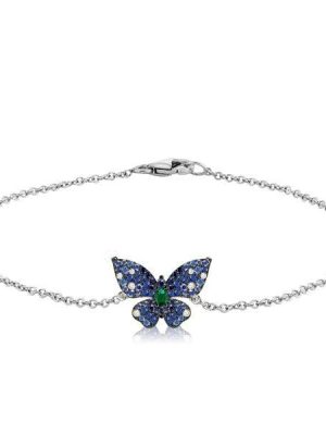 Dancing Butterfly Blue Sapphire Sterling Silver Bracelet for Women