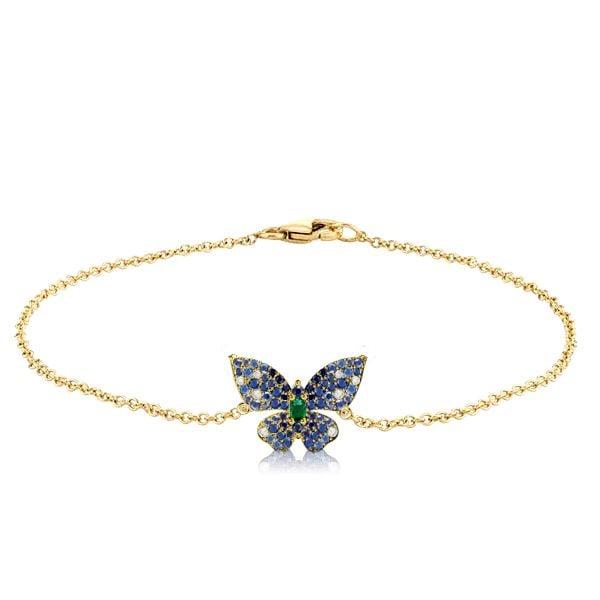 Dancing Butterfly Blue Sapphire Sterling Silver Bracelet for Women