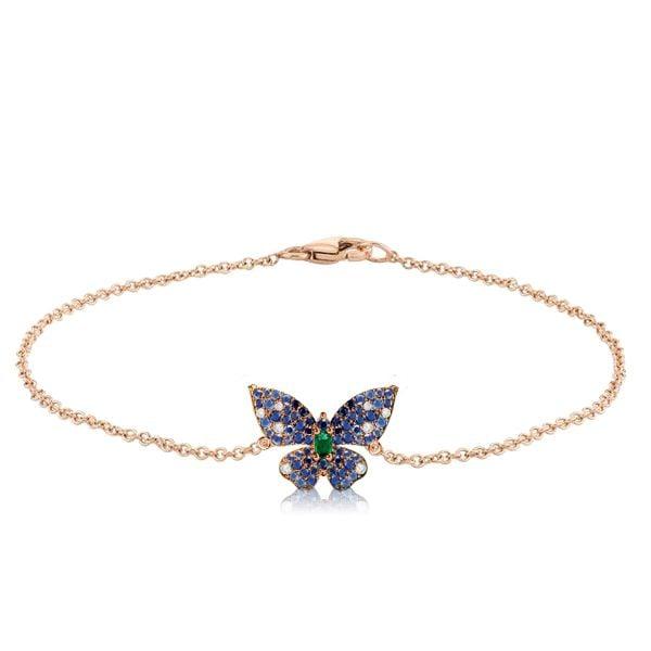 Dancing Butterfly Blue Sapphire Sterling Silver Bracelet for Women