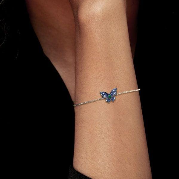Dancing Butterfly Blue Sapphire Sterling Silver Bracelet for Women