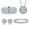 Sterling Silver Halo Round & Cushion Cut Bridal Jewelry Set 5.00 CTW