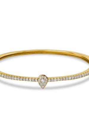 18K Gold Plated Sterling Silver Round Cut Bangle Bracelet for Women (7 Inch)