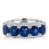 Cushion Halo Created Sapphire Wedding Band in 925 Sterling Silver, 5.00 CT. TW.