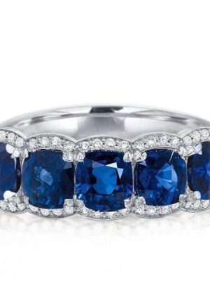 Cushion Halo Created Sapphire Wedding Band in 925 Sterling Silver, 5.00 CT. TW.