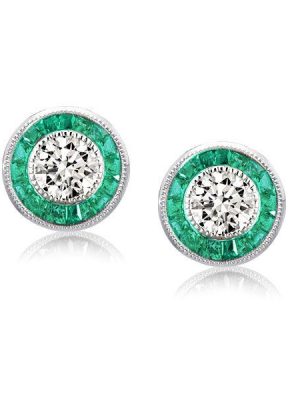 Halo Milgrain Round Cut Stud Earrings in Sterling Silver