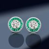Halo Milgrain Round Cut Stud Earrings in Sterling Silver