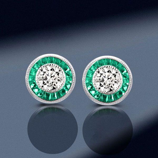 Halo Milgrain Round Cut Stud Earrings in Sterling Silver
