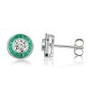 Halo Milgrain Round Cut Stud Earrings in Sterling Silver