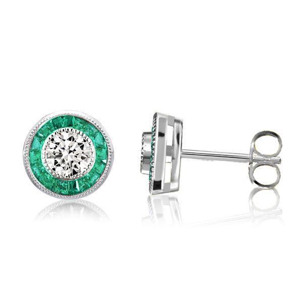 Halo Milgrain Round Cut Stud Earrings in Sterling Silver