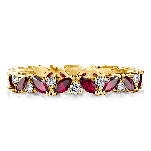 Ruby Marquise & Round Cut Wedding Band Ring - 18K Gold Plated Sterling Silver