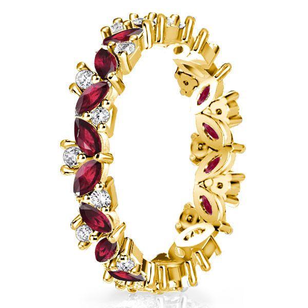 Ruby Marquise & Round Cut Wedding Band Ring - 18K Gold Plated Sterling Silver