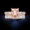 Rose Gold Morganite & Emerald Cut Bridal Set - 18K Plated Sterling Silver Wedding Rings