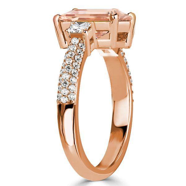 Rose Gold Morganite & Emerald Cut Bridal Set - 18K Plated Sterling Silver Wedding Rings