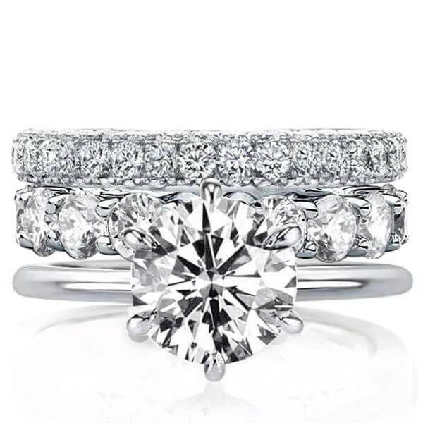 Solitaire Eternity Created White Sapphire 925 Sterling Silver 3-Piece Wedding Set