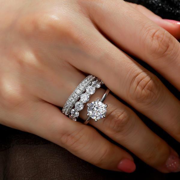 Solitaire Eternity Created White Sapphire 925 Sterling Silver 3-Piece Wedding Set