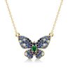 Dancing Butterfly Blue Sapphire Pendant Necklace in Rhodium Plated 925 Sterling Silver for Women