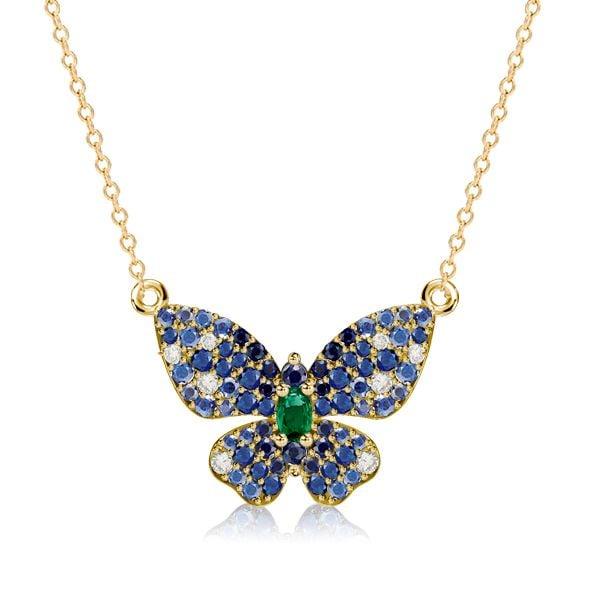 Dancing Butterfly Blue Sapphire Pendant Necklace in Rhodium Plated 925 Sterling Silver for Women